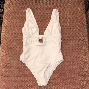White Mid-Plunge One Piece Swimsuit